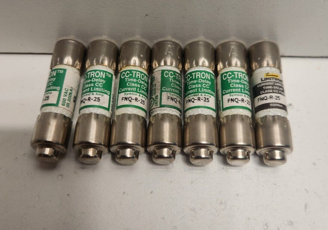 LOT OF 7 NEW OLD STOCK! BUSSMANN TRON 25A 600V CC-CLASS FUSES FNQ-R-25