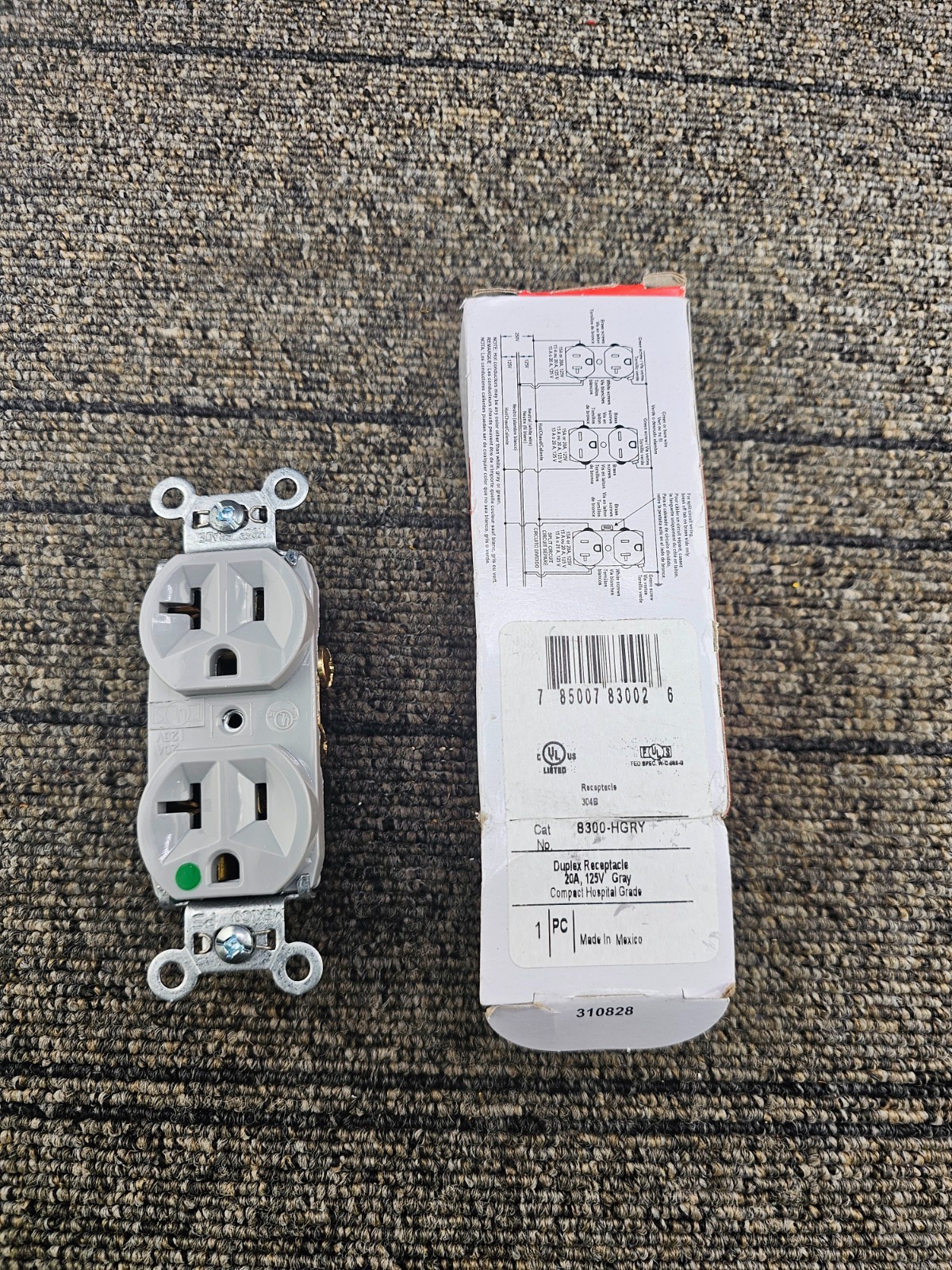 LEGRAND Pass & Seymour 8300-HGRY: 20A 125V Heavy-Duty Hospital Grade Receptacle