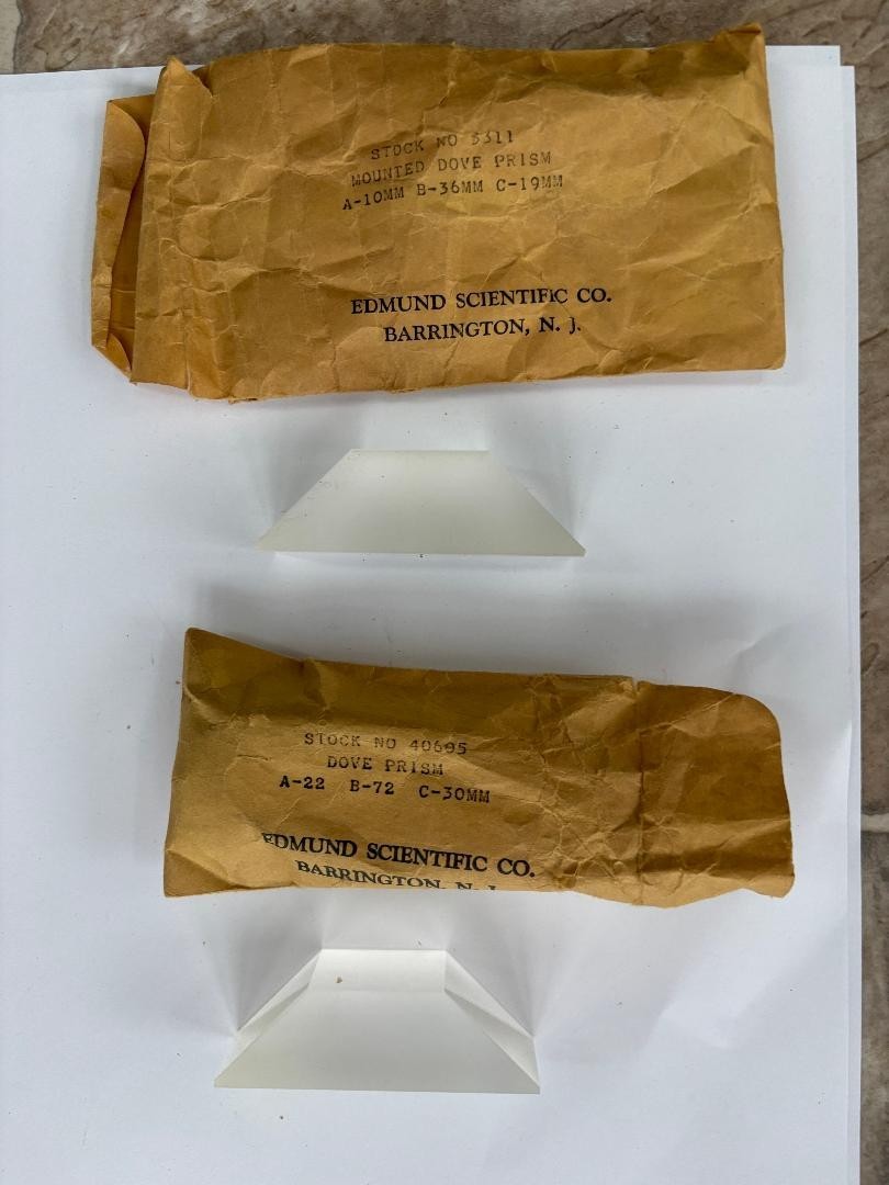 Two vintage Edmund Scientific DOVE PRISMS no. 32331 and no. 40605, free shipping