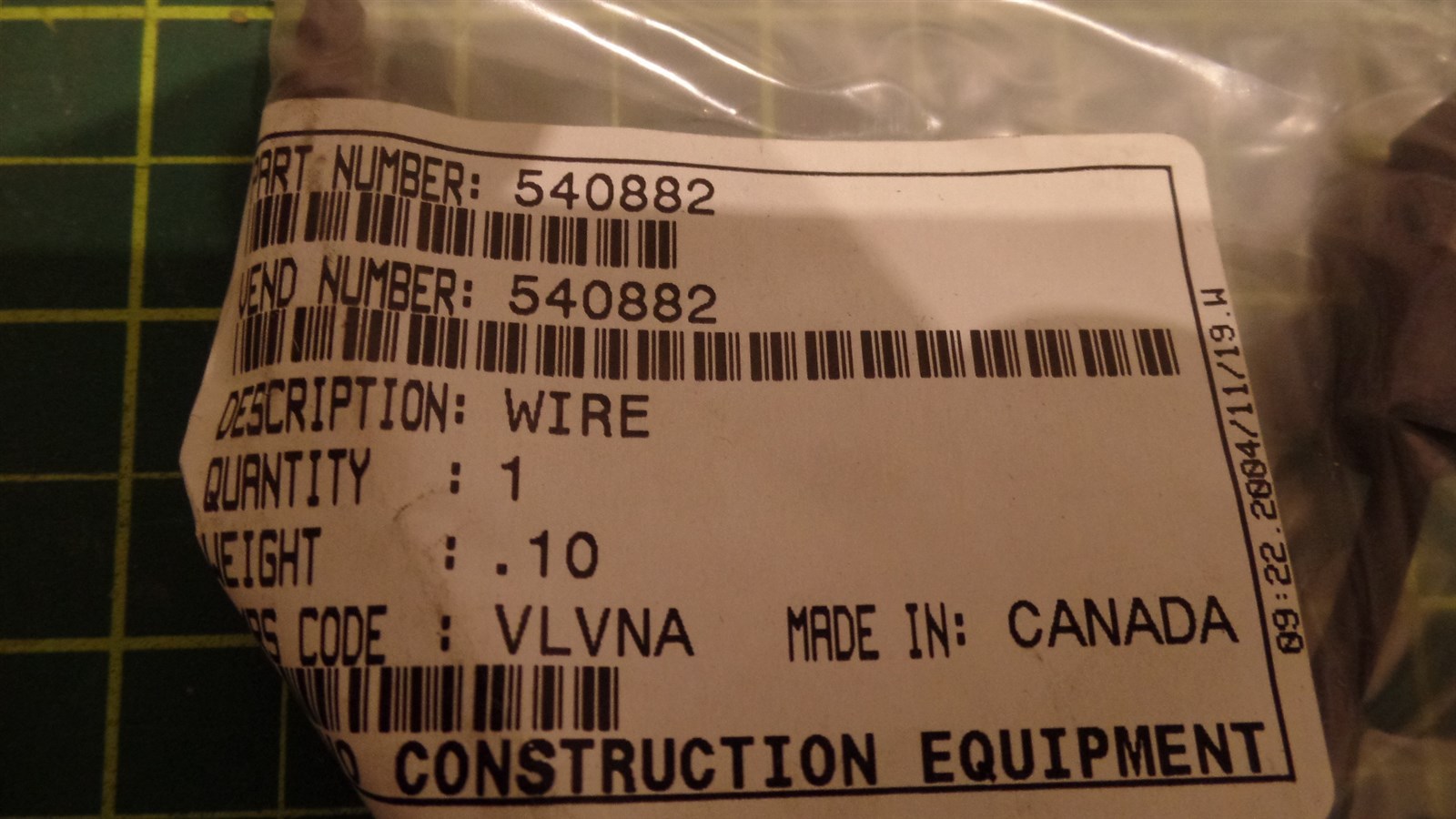 VOLVO MICHIGAN EQUIPMENT WIRE ASSEMBLY MI540882, 540882, MO 540 882, NIB, N.O.S