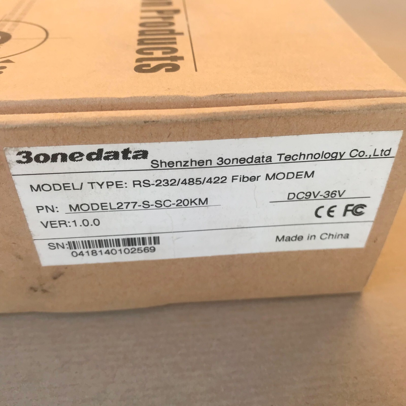 3ONEDATA 277SM INTERFACE ASYNCHRONOUS FIBER MODEM RS232/485/422 MODEL277SSC20KM