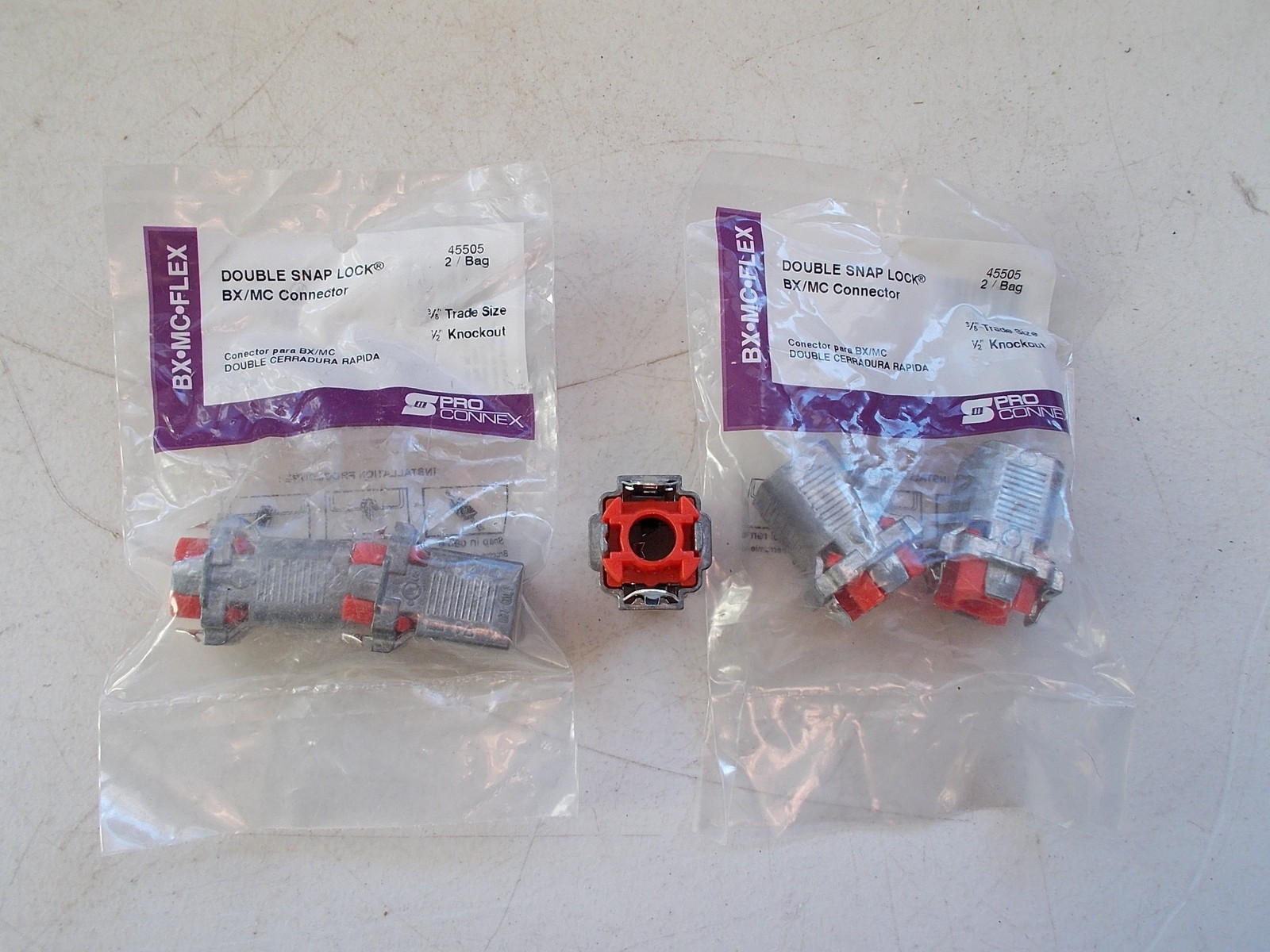 NEW BX-MC-Flex Double Snap Lock BX/MC Connector 3/8″, Lot of 5 *FREE SHIPPING*