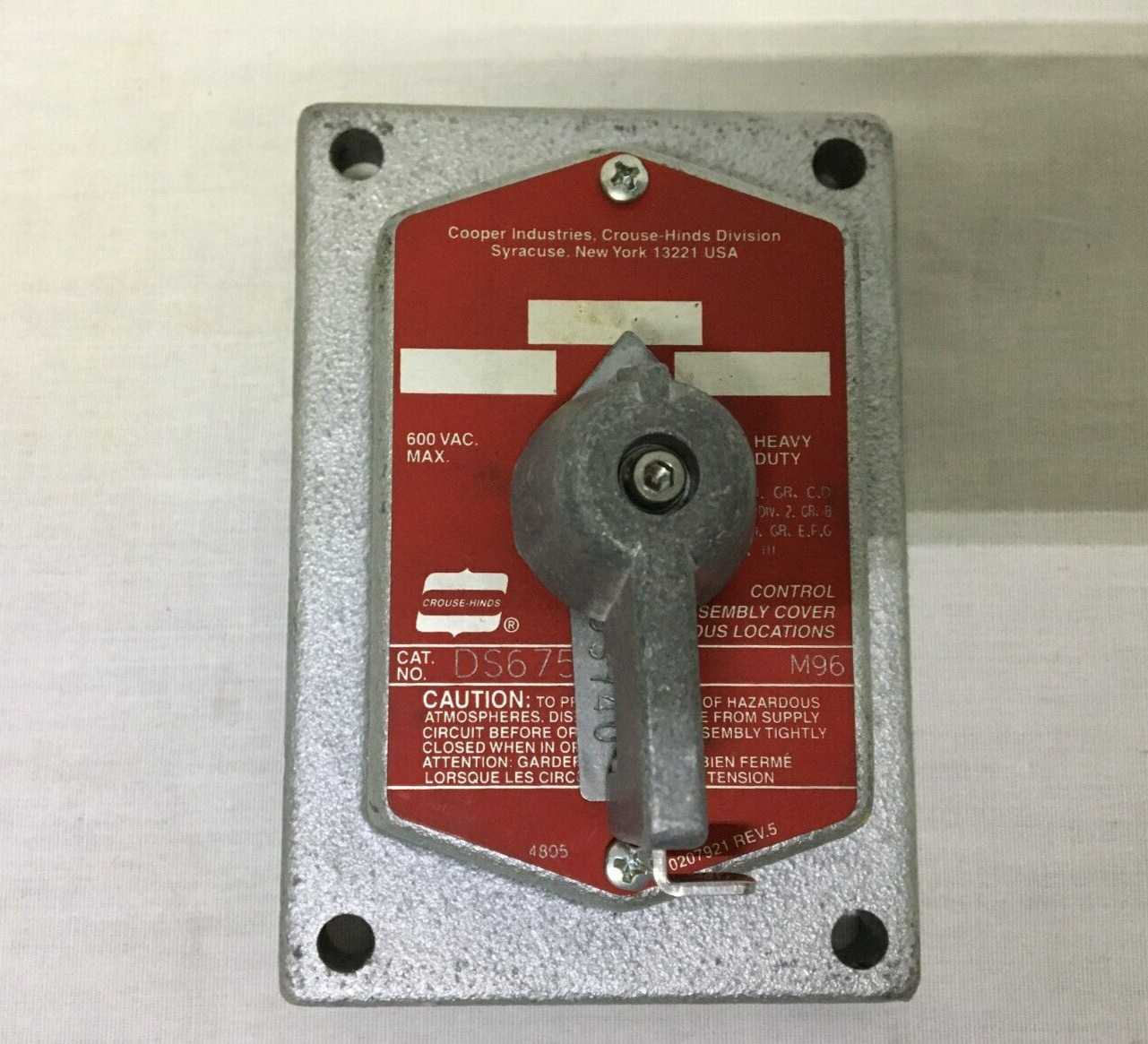 Crouse Hinds DS675 Explosion Proof Front Operate Selector Switch Cover (#20475)