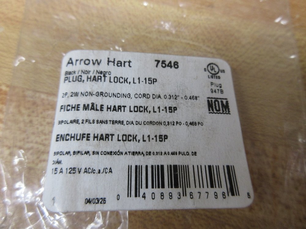 Arrow Hart L1-15P 7546 Eaton Electrical Plug L115P (Pack of 2)