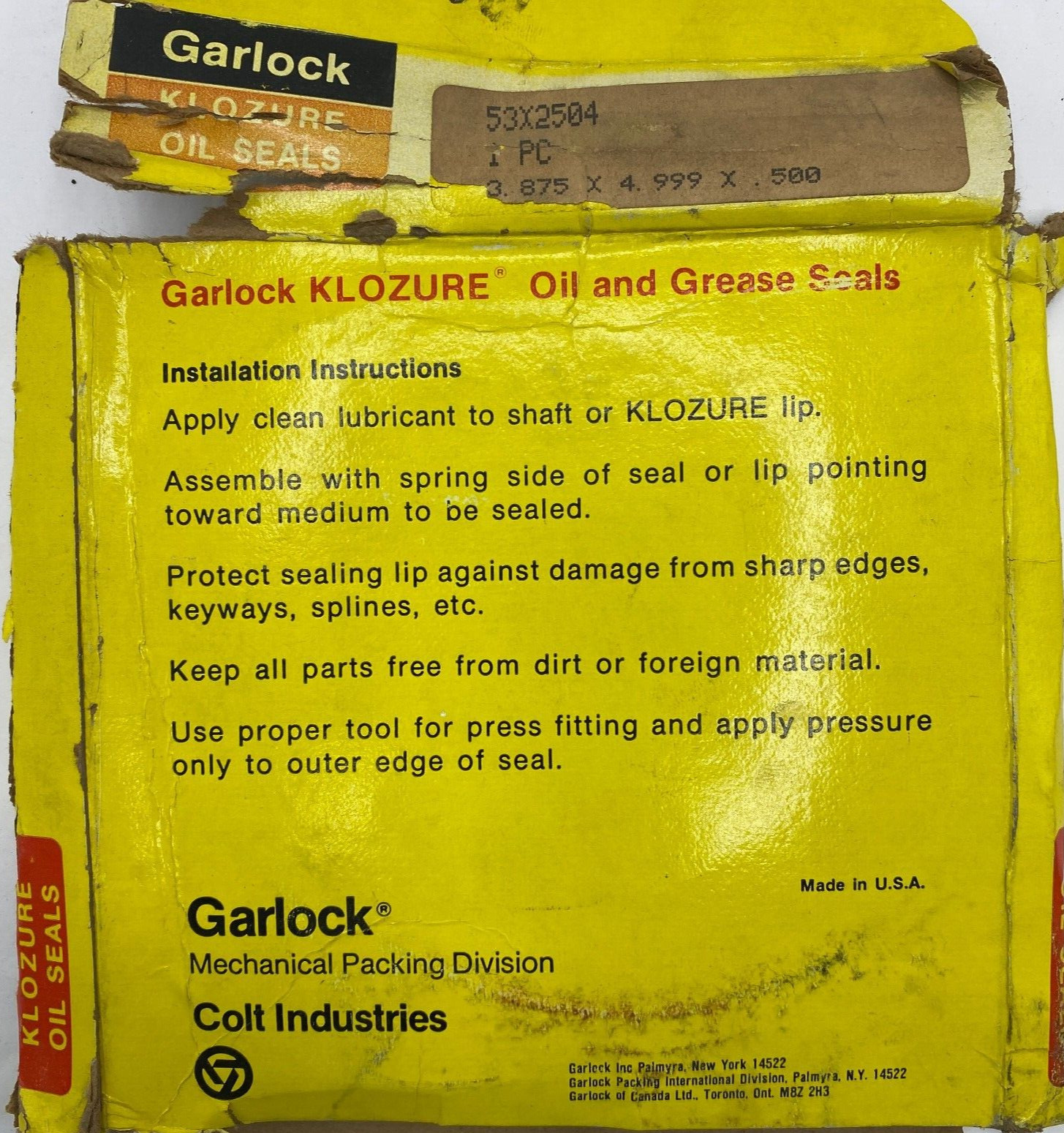 Garlock Klozure 53X2504 Oil Seal – 21086-2504 Vintage Old Stock ✅