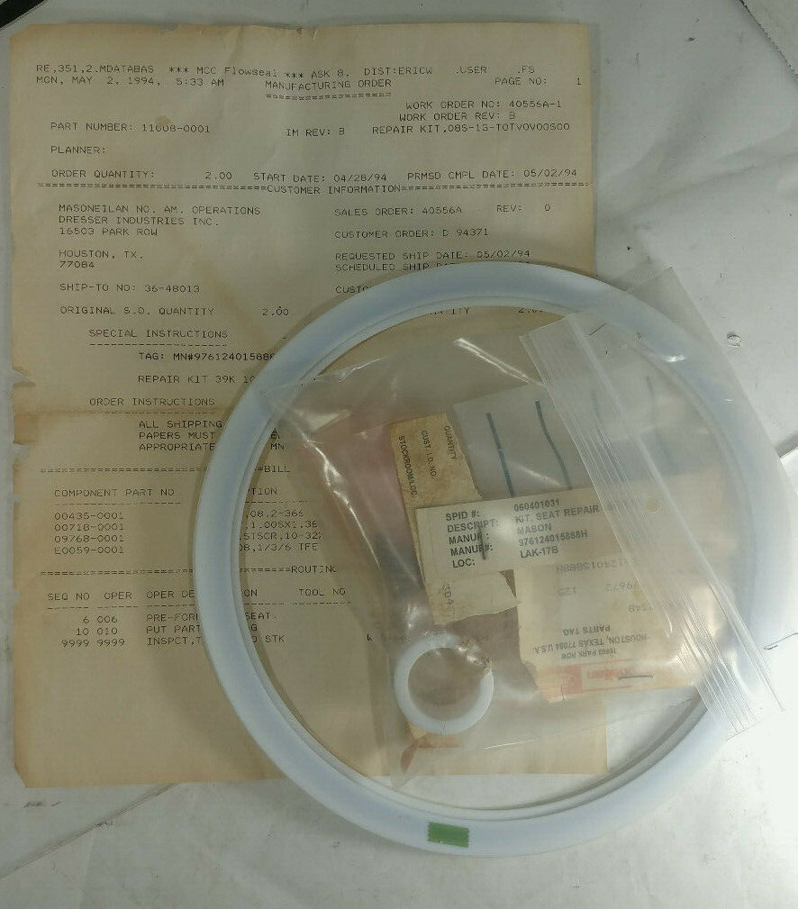1 NEW MASONEILAN 976124015888H SEAT REPAIR KIT, 39K 8 CL 150 G-SERIES NNB