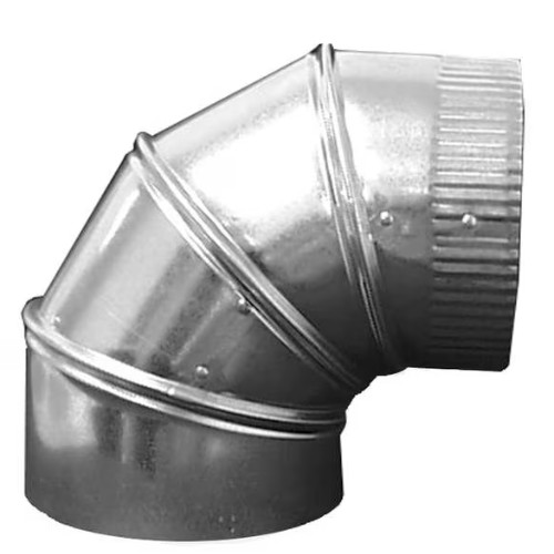90 Degree Elbow, 6 in Duct Dia, Galvanized Steel, 26 GA, 9 in Width
