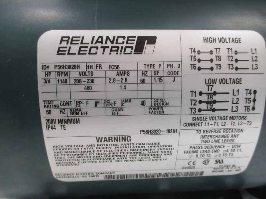 RELIANCE ELECTRIC P56H3020H 208-230/460V 2.8-2.8/1.4A NSNP