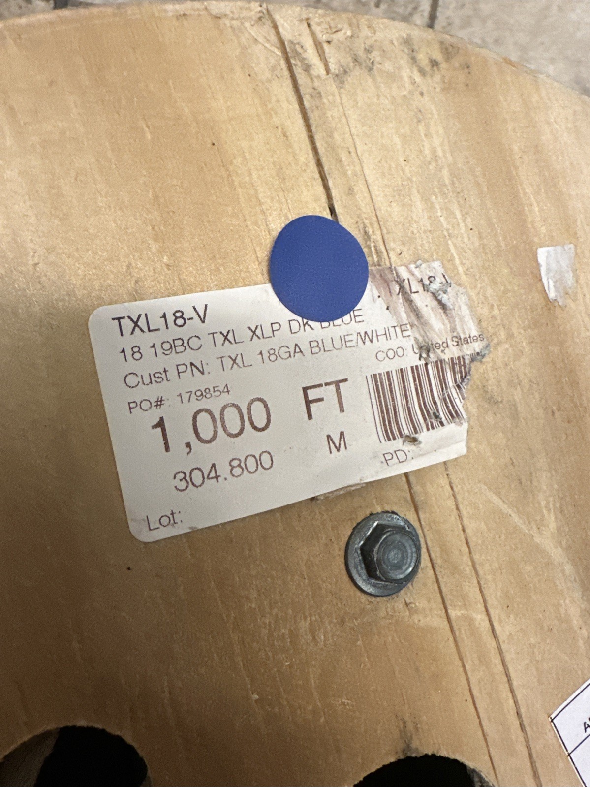 Spool of TXL18-V 18 19BC TXL TXP blue with white stripe copper. wire/cable