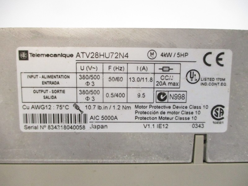 TELEMECANIQUE ATV28HU72N4 380/500V 13.0/11.8A 20A UNMP