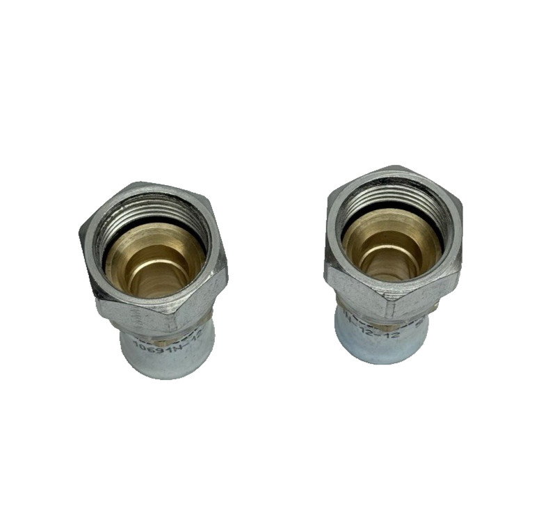 Lot Of 2, Parker 10691N-12-12 Female Swivel Adapter 3/4JIC X 3/4Hose Brass/Steel
