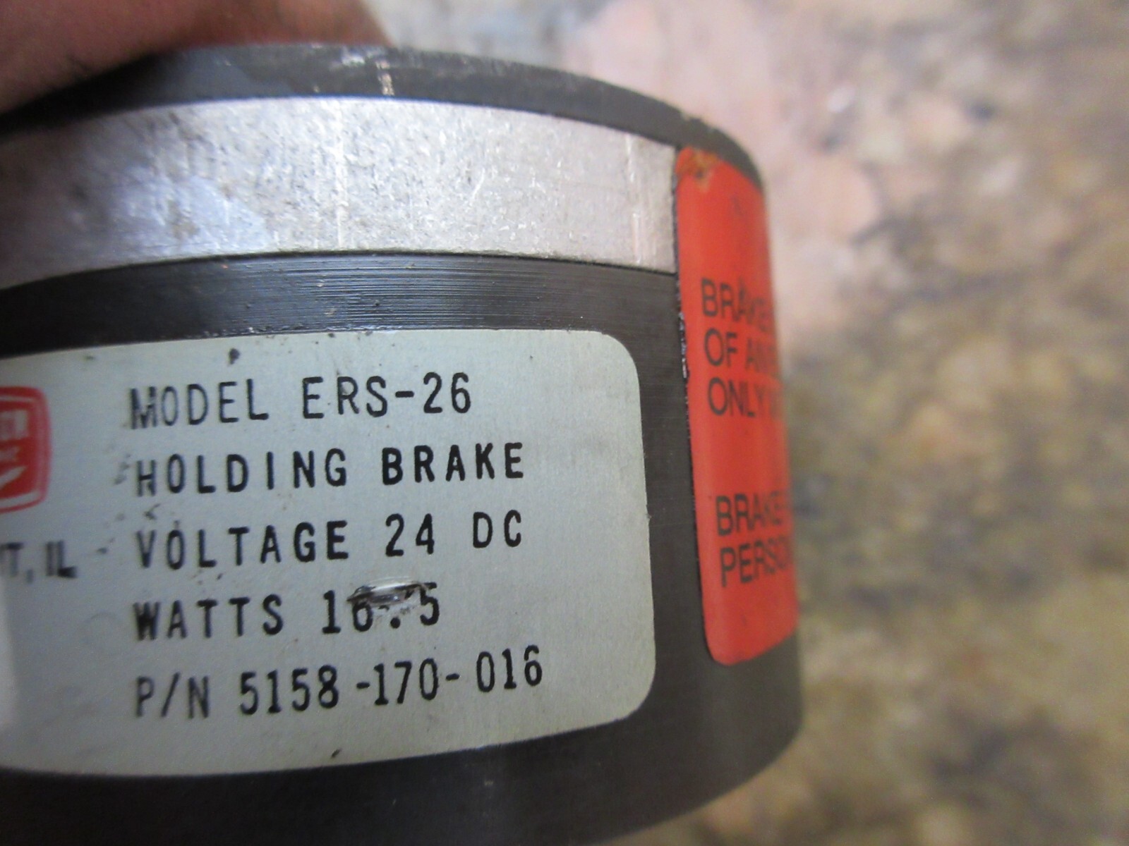 WARNER ELECTRIC ERS-26 HOLDING BRAKE 24VCD P/N 5158-170-016, 3/8” SHAFT ADAPTER