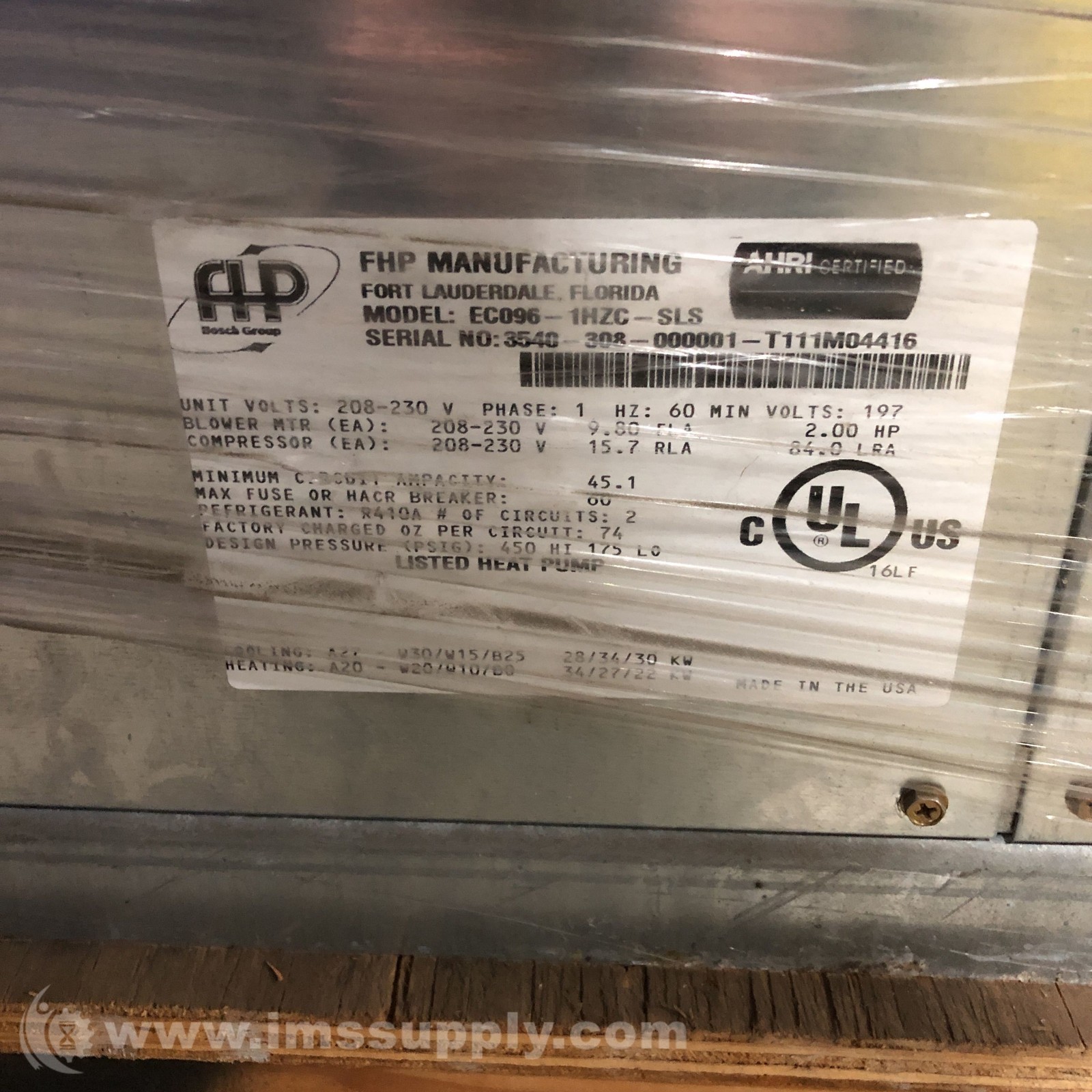 Florida Heat Pump ECO96-1HZC-SLS Air Handler Unit FNFP