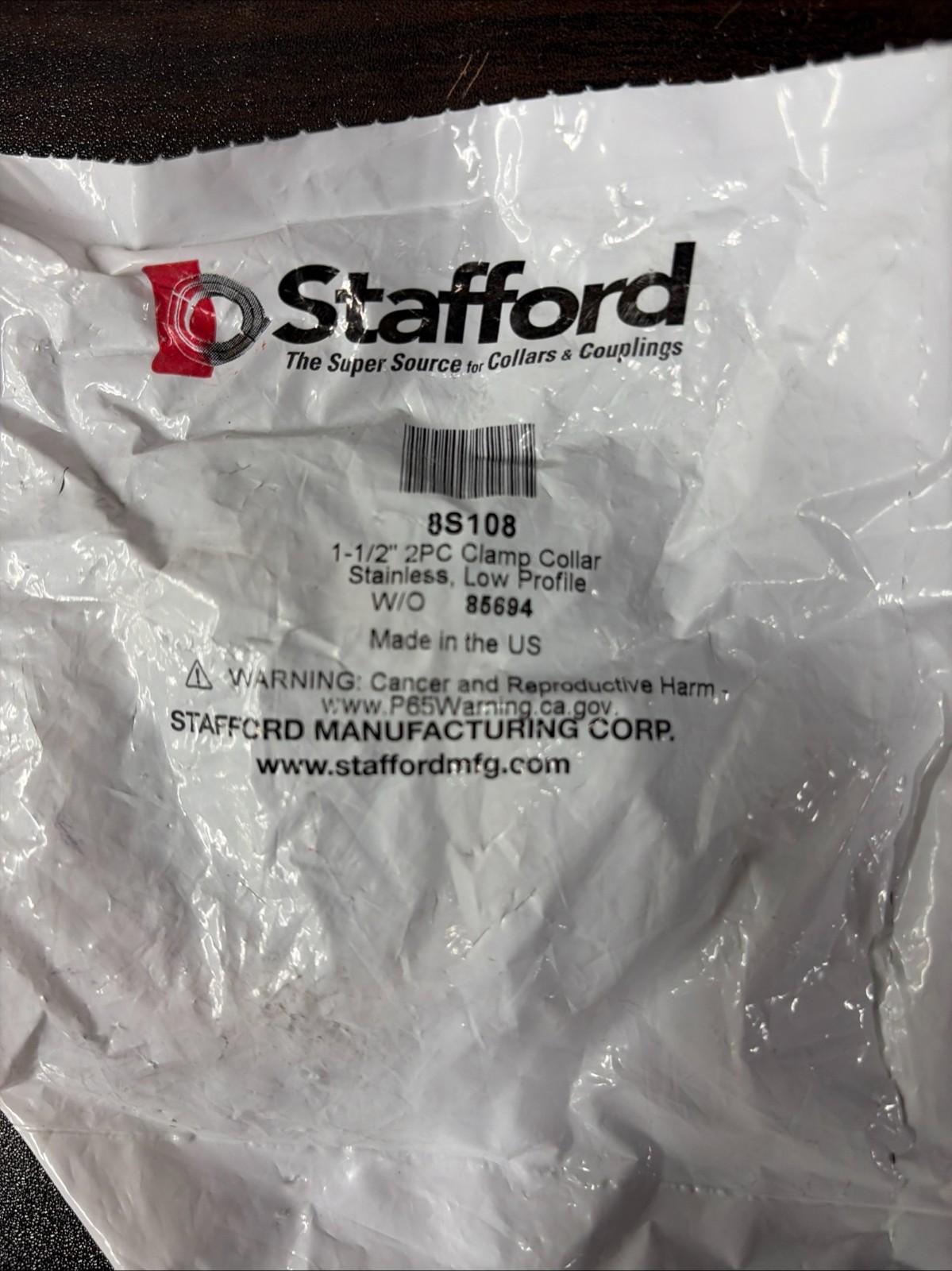 Quantity-2 Stafford 8S108 2-Piece Clamp Collar 1-1/2″ Stainless *Free Shipping*