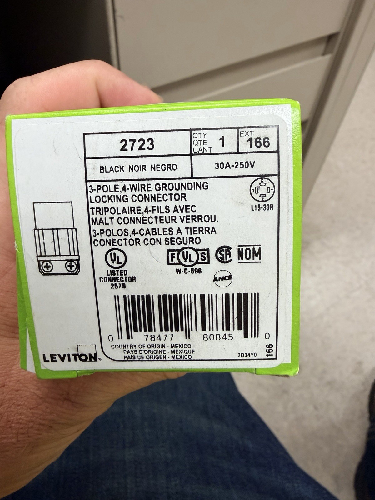 3-PACK-Leviton 2723 Locking Connector 3-Pole 4-Wire Grounding 30A 250V
