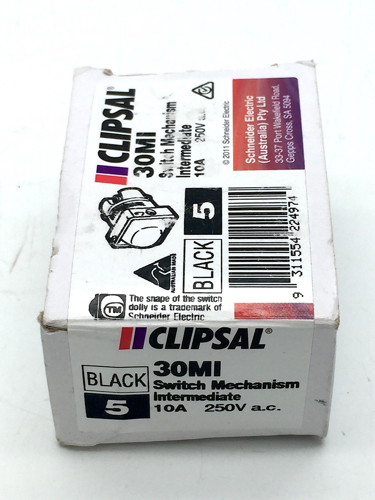 Clipsal 30MI Switch Mechanism Intermediate 10A 250V Black on White Dolly