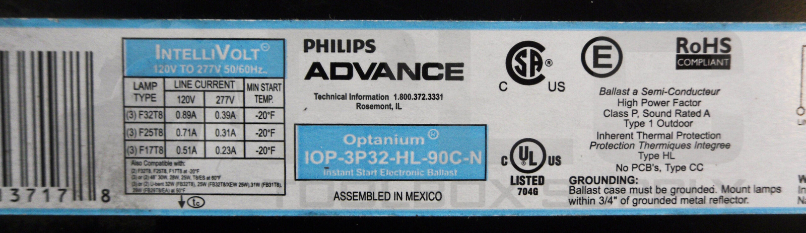 LOT OF 2 NEW PHILIPS ADVANCE IOP-3P32-HL-90C-N BALLAST 120-277V