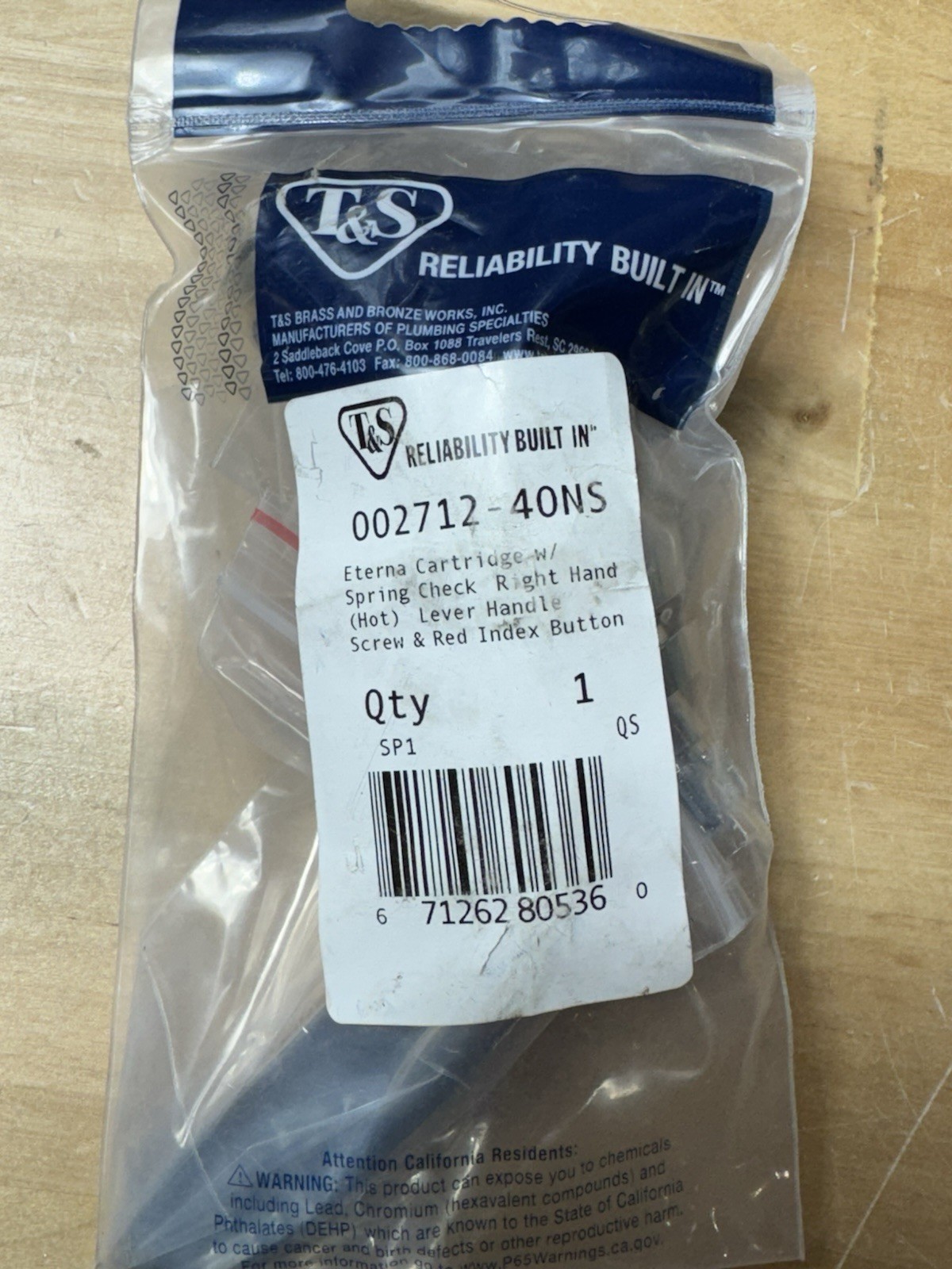 T&S Reliability Built Eterna Cartridge with Spring Check Right Hand 002712-40NS