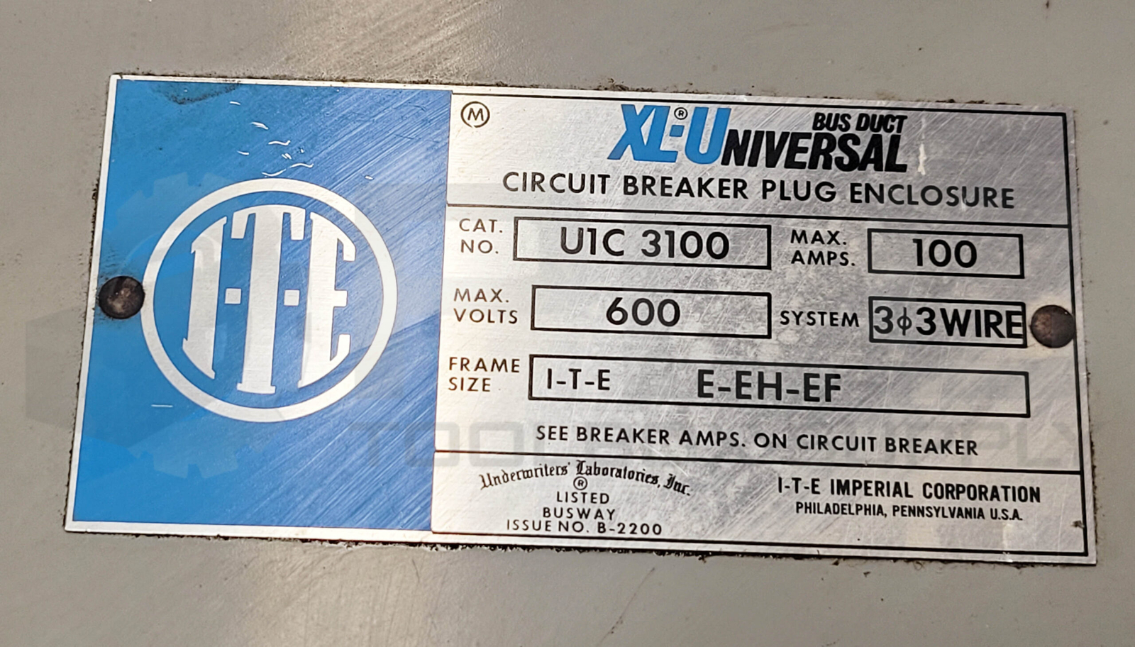 ITE U1C3100 XL-UNIVERSAL BUS DUCT SWITCH 100A 600V