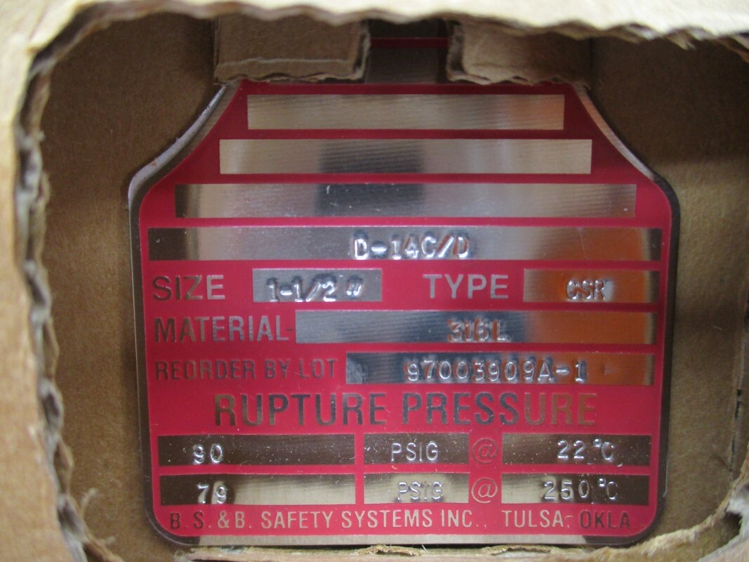 BS&B SAFETY SYSTEMS 97003909A-1 90PSI 22’C NSMP