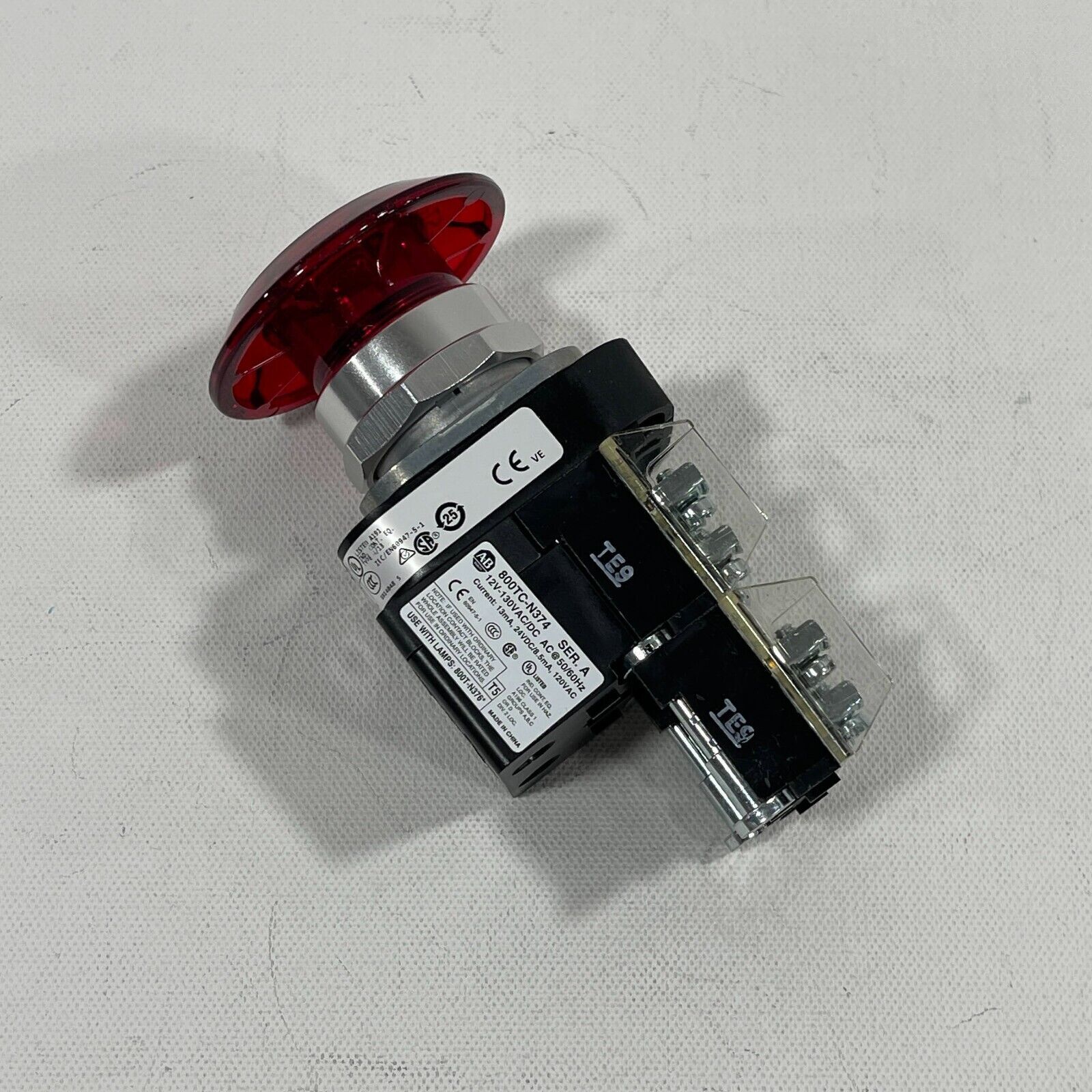 Allen Bradley 800T-FXJEQH2RG1 Push pull 2 Position Red LED Jumbo Mushroom Head