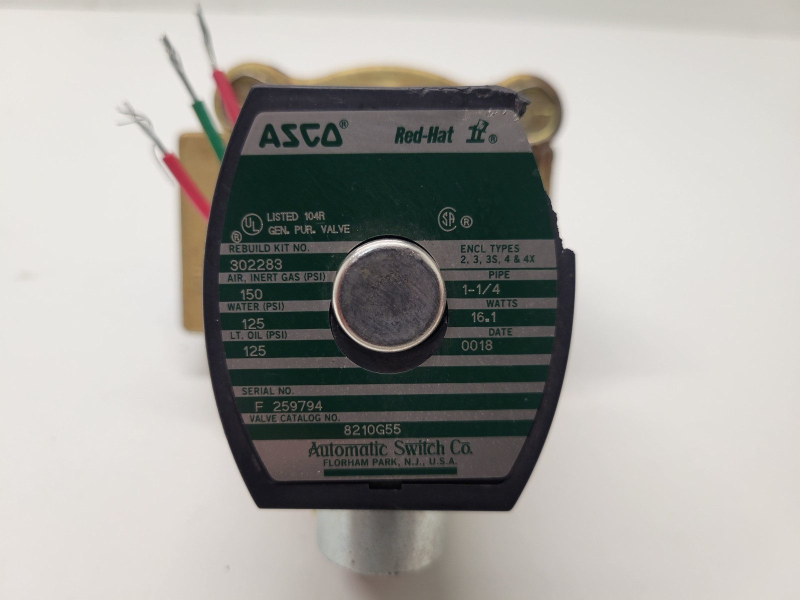 NEW OLD STOCK! ASCO 1-1/4″ 2-WAY 120V SOLENOID VALVE 8210G55.