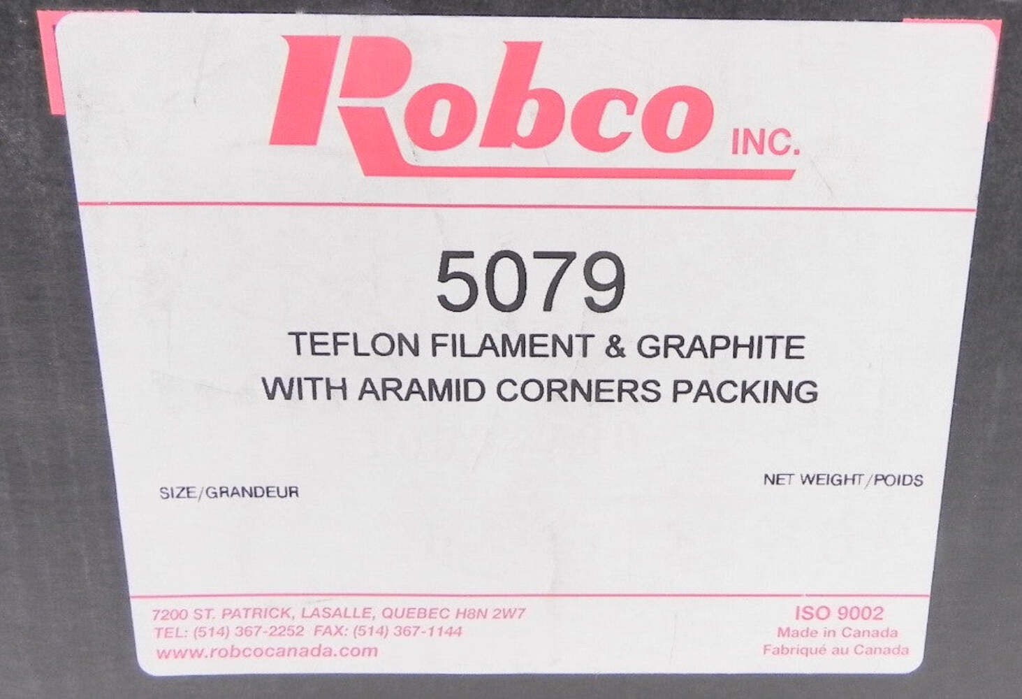 Robco Teflon Graphite Aramid Packing 5079