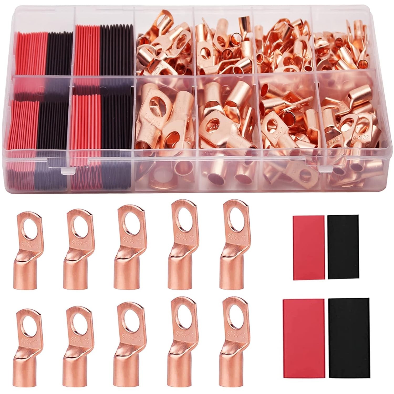 160Pcs Copper Wire Lugs AWG 2 4 6 8 10 12 Kit Battery Cable Ends Ring Terminals