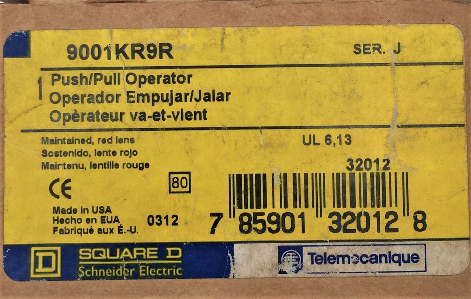 Schneider Square D 9001KR9R Push Pull Operator J Serie Red Lens Telemecanique