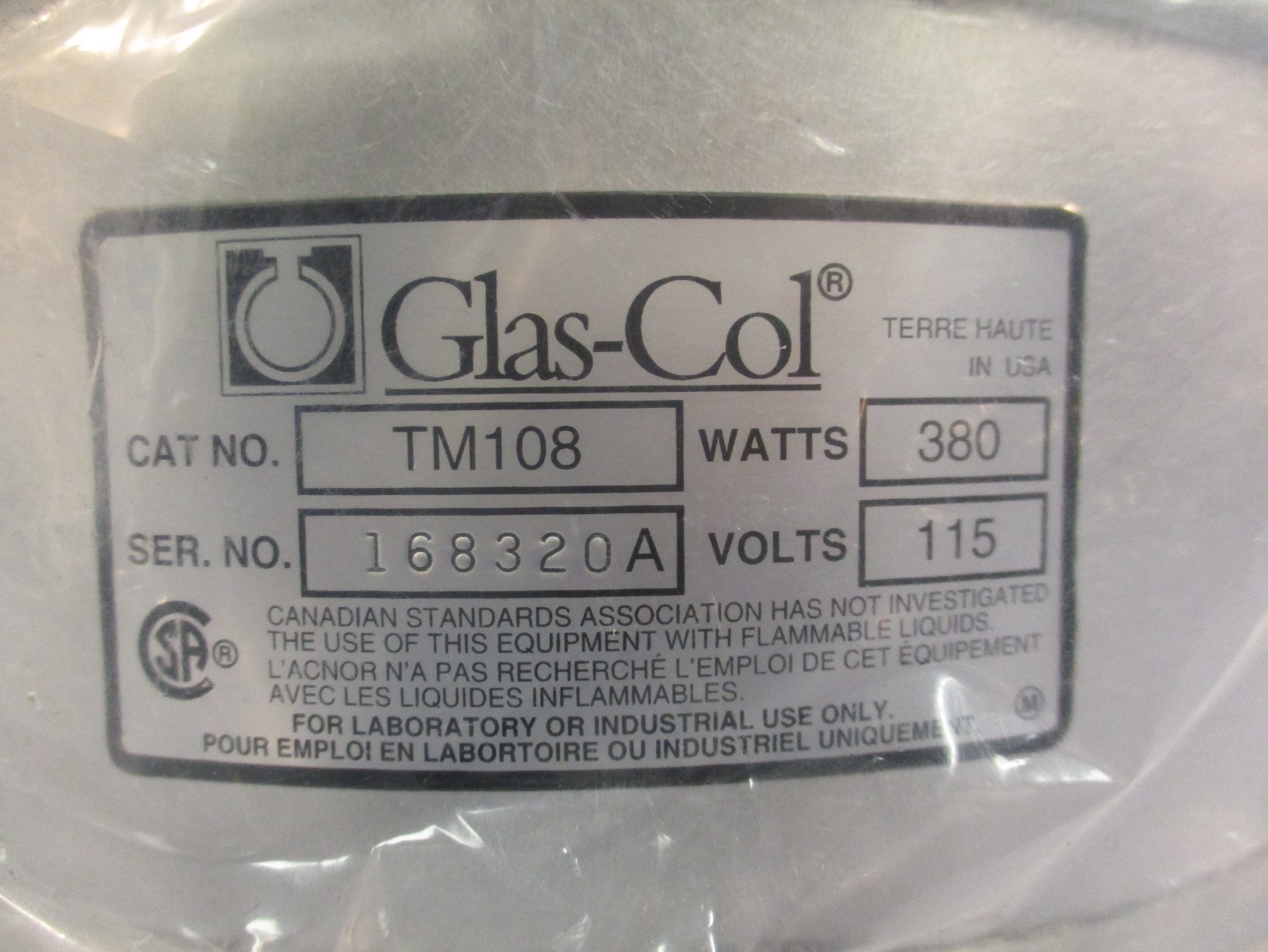 Glas-Col TM108 1 Liter 115 Volts 380 Watt Aluminum Housed Heating Mantle