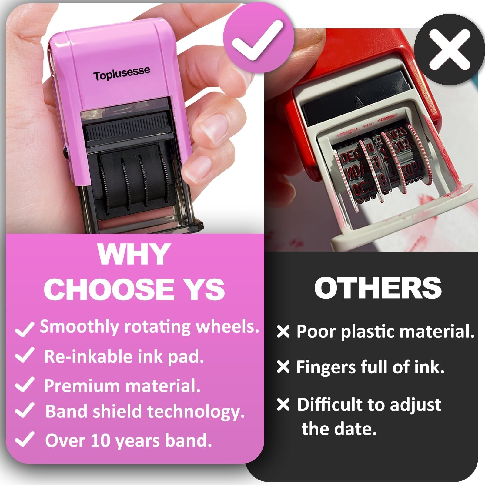 Date Stamp Self Inking Dater Stamp for Business 12 Year Band Purple Mount Bla…