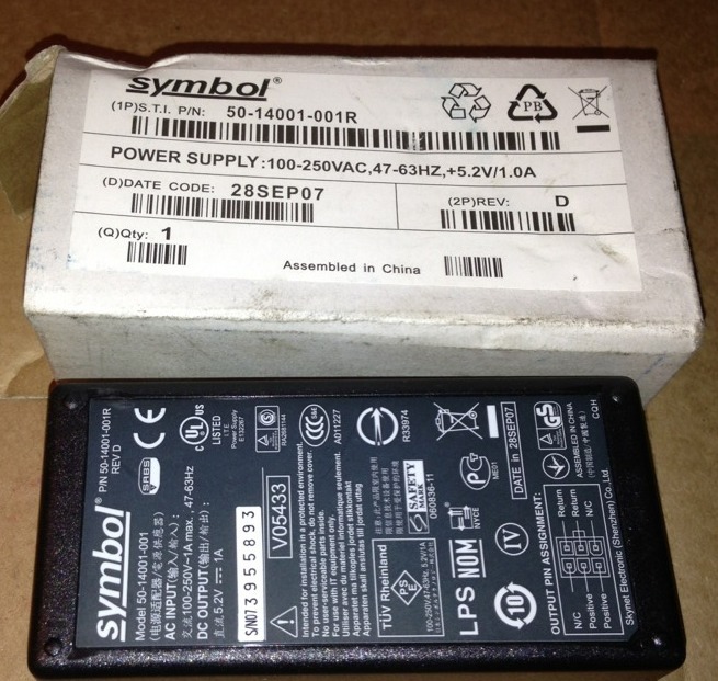 Symbol Power Supply 50-140001-001R, 100-250vac, 47-63HZ, +5.2V, 1amp, #1654A5
