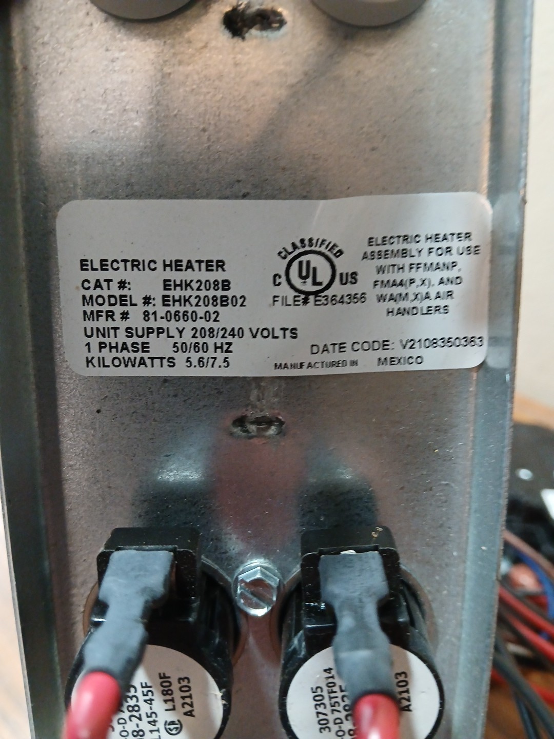 GENUINE EHK2-08B 7.5KW 240V 1PH ELECTRIC HEATER KIT FOR FFMANP,FMA4,WA(M,X) AIR
