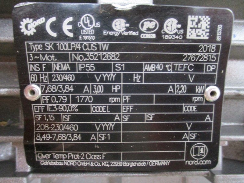 NORD DRIVE SYSTEMS 9022.1SCP-100LP/4CUS W/ SK100LP/4CUSTW 230/460V 7.68/3.84A