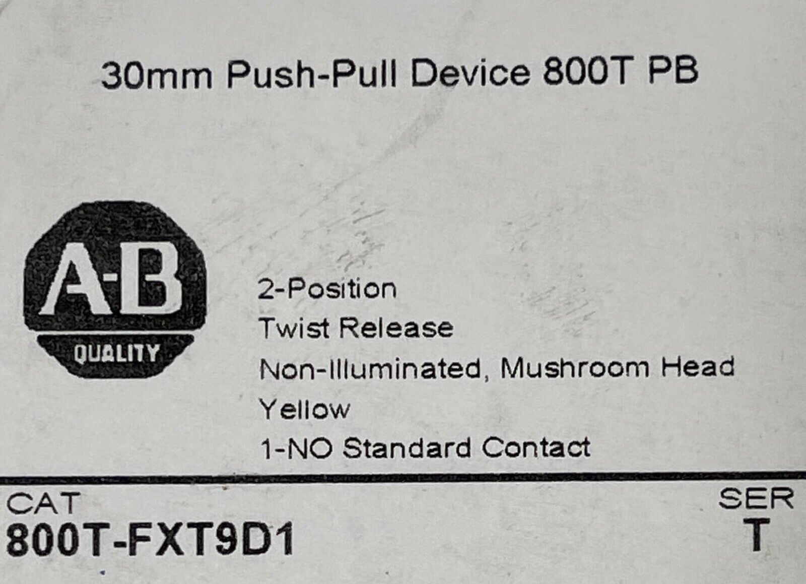 New! Allen Bradley 800T-FXT9D1 30mm Push-Pull 2 Position Twist Release Yellow