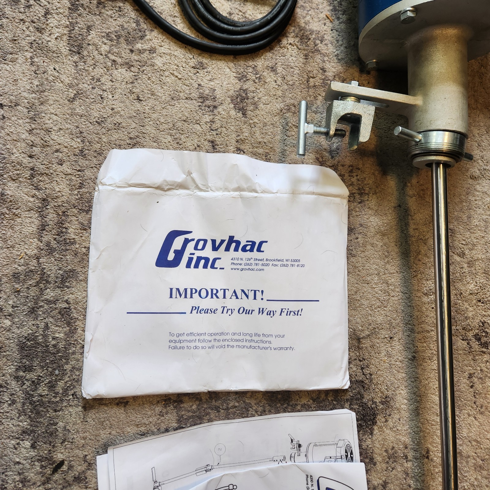Grovhac 1HP Electric 55 Gallon Drum Mixer Agitator C-Clamp Mount Leeson Portable