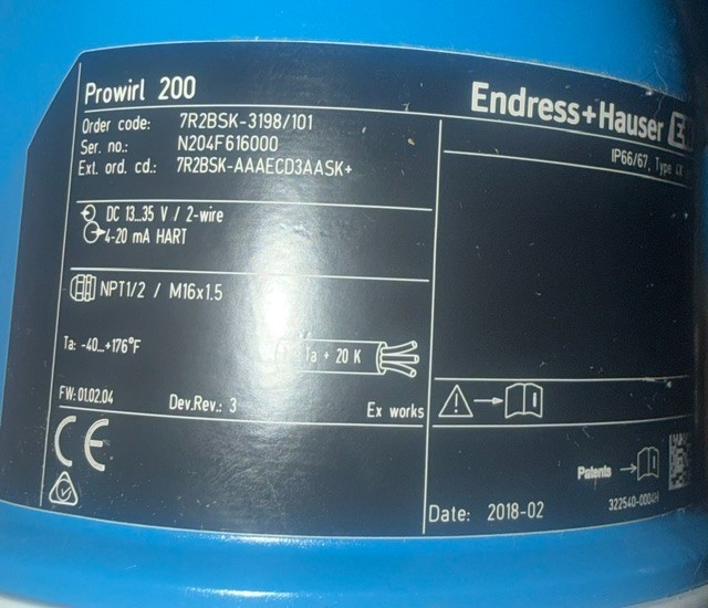 Endress+Hauser Prowirl 200 Flow Meter,7R2BSK-3198/101,DN100 4″,13…35Vdc/2-wire