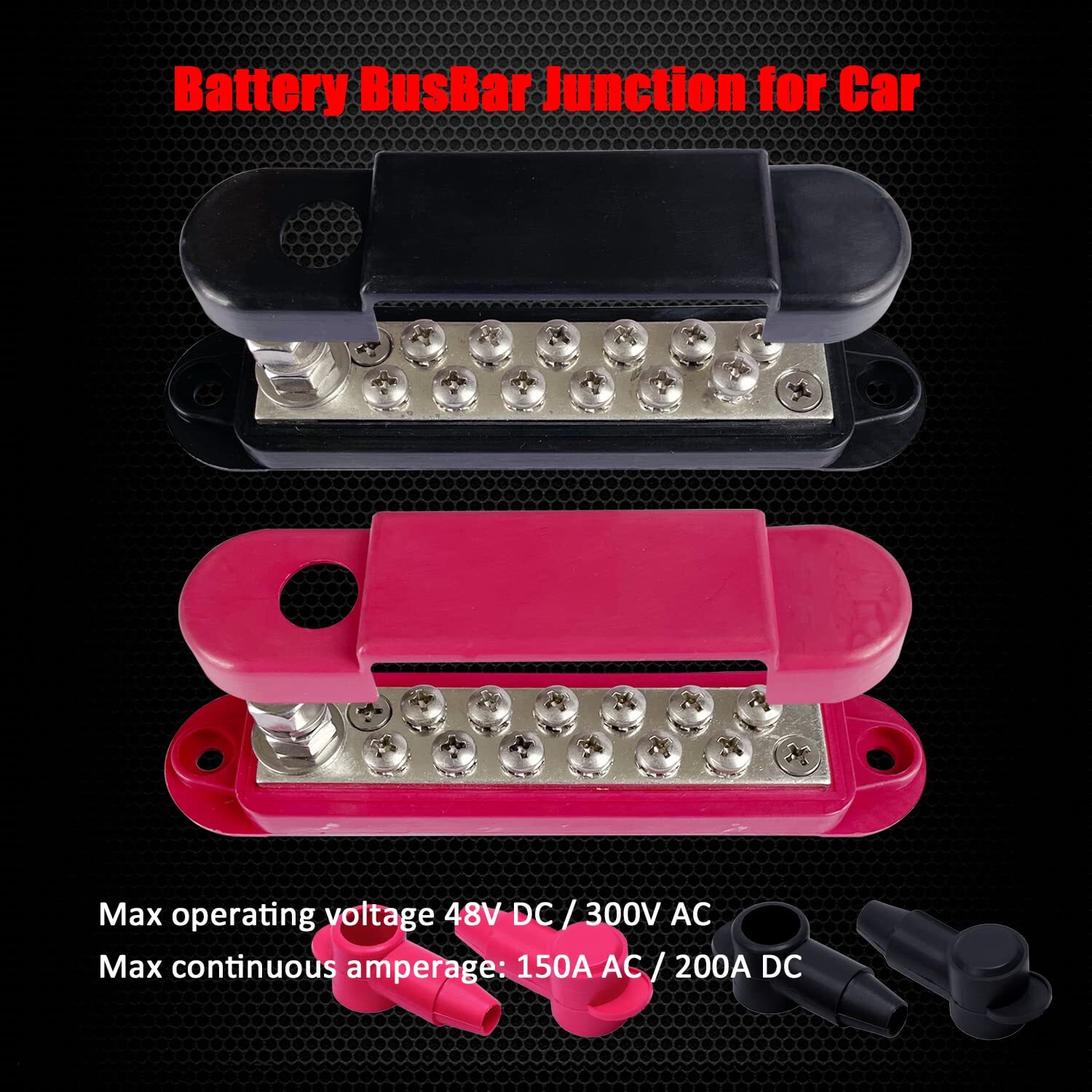 12 Terminals Bus Bar, Ampper 5.3″ Nickle Plated Brass, Red & Black