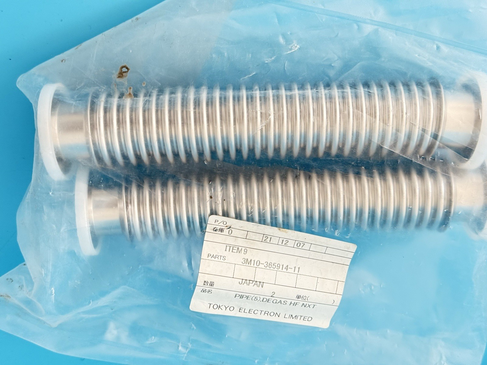 Tokyo Electron TEL Pipe Degas HF NXT 3M10-365914-11 OEM Japan – 2pcs New