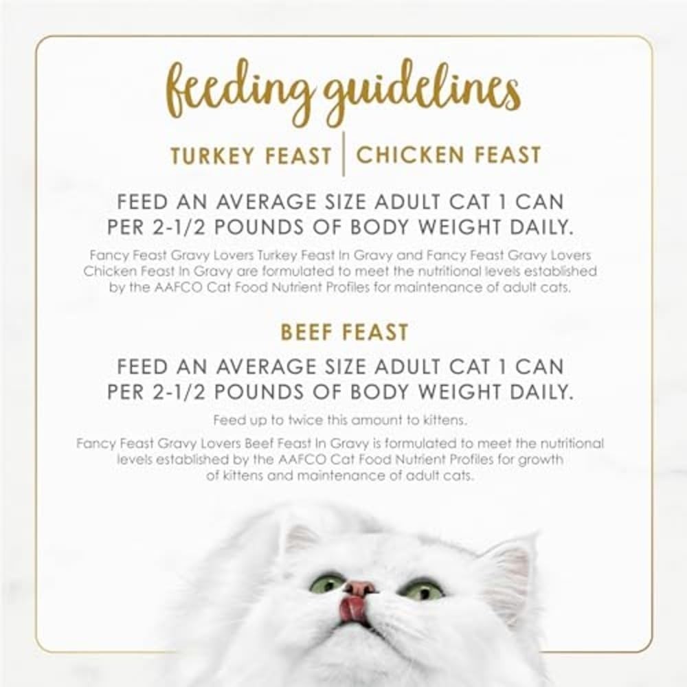 60 Cans Fancy Feast Gravy Wet Cat Food Variety Pack, Gravy Lovers Poultry Beef
