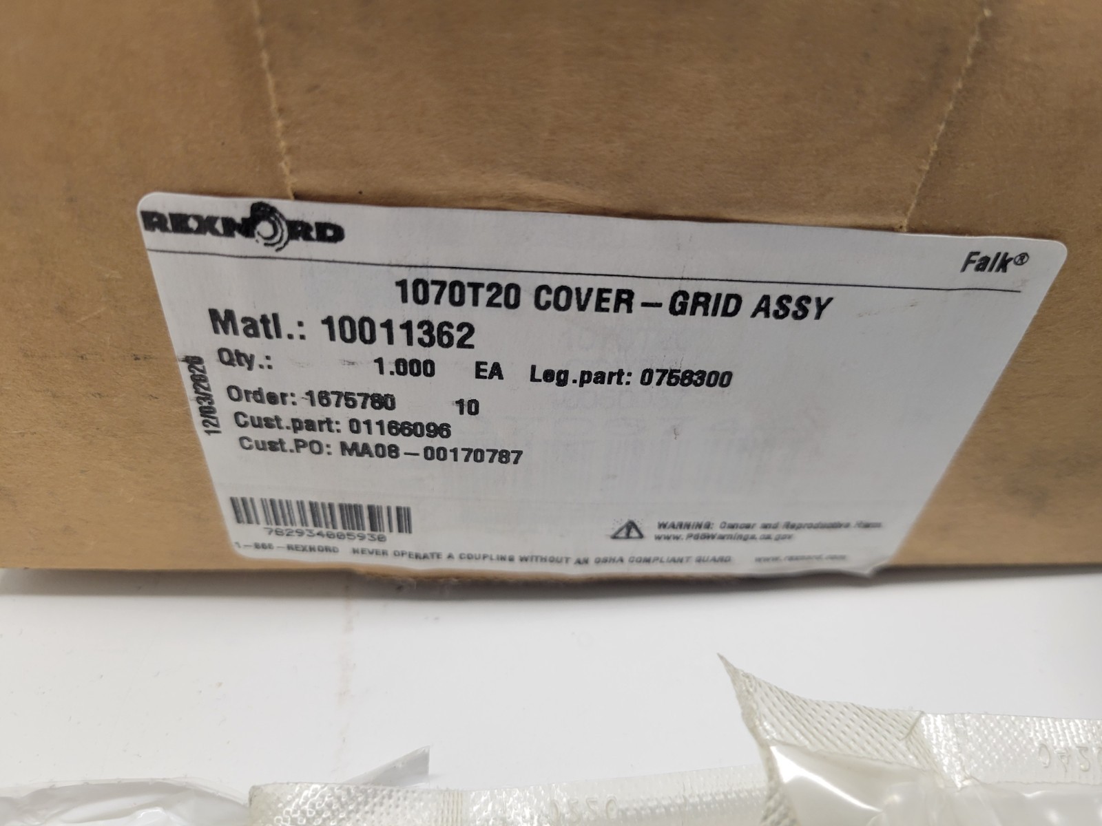 NEW OLD STOCK! REXNORD 1070T20 COVER-GRID ASSEMBLY 10011362