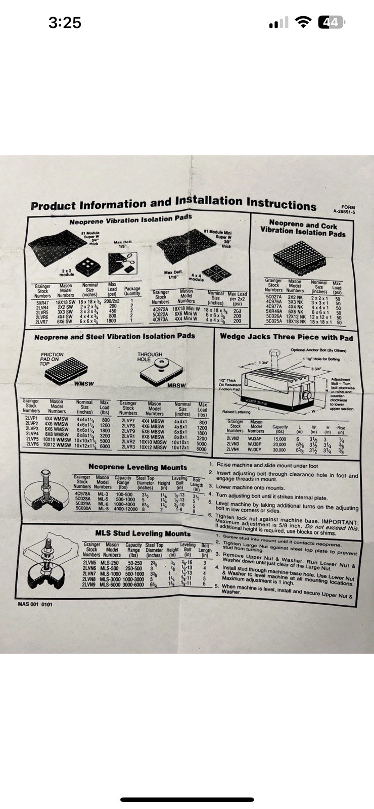 Mason Vibration Isolation Pads 2LVP1, 4″ x 4″ x 1-1/4″, 800 lbs, Super W Pad