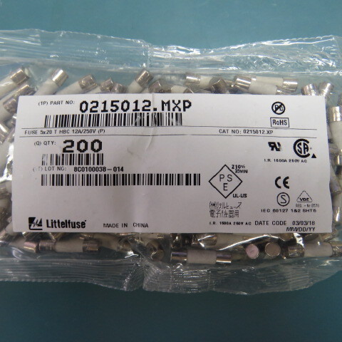 Littelfuse 0215012.MXP Qty of 50 per Lot 12 A 250 V AC DC Fuse Cartridge, Cer