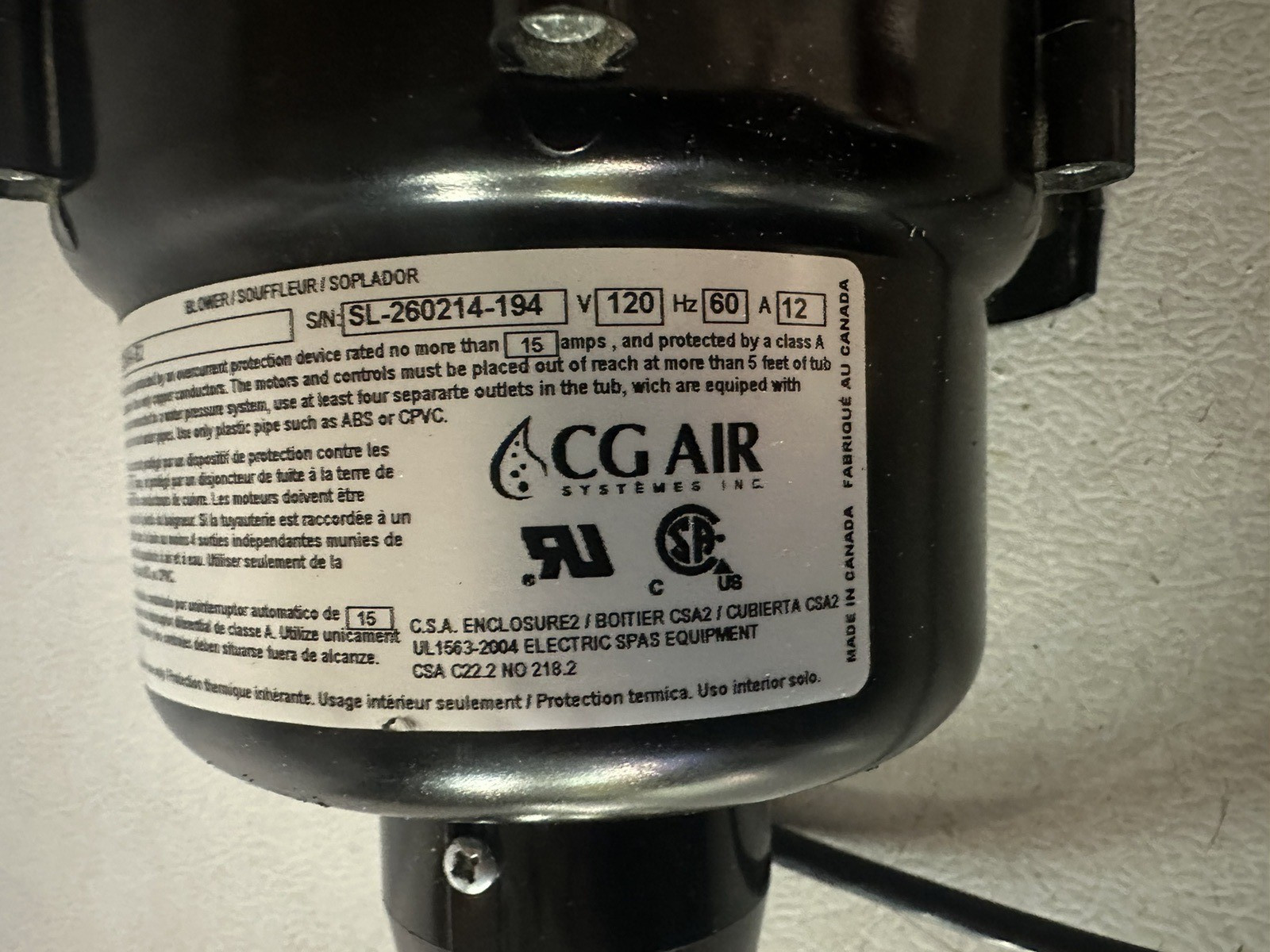 CG Air Systems SL06-75-120/60-B2 Blower-Used-See Desc, Ships Free-100% 2 Charity