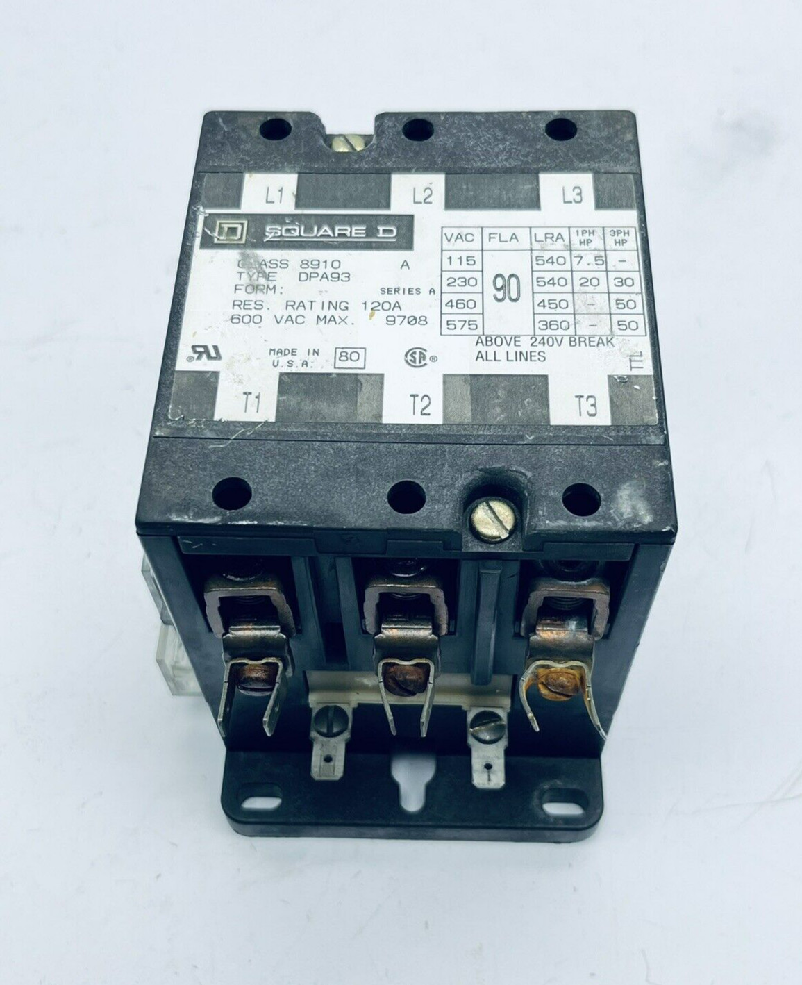 SQUARE D 8910-DP893 CONTACTOR 120A 575VAC 1PH/3PH