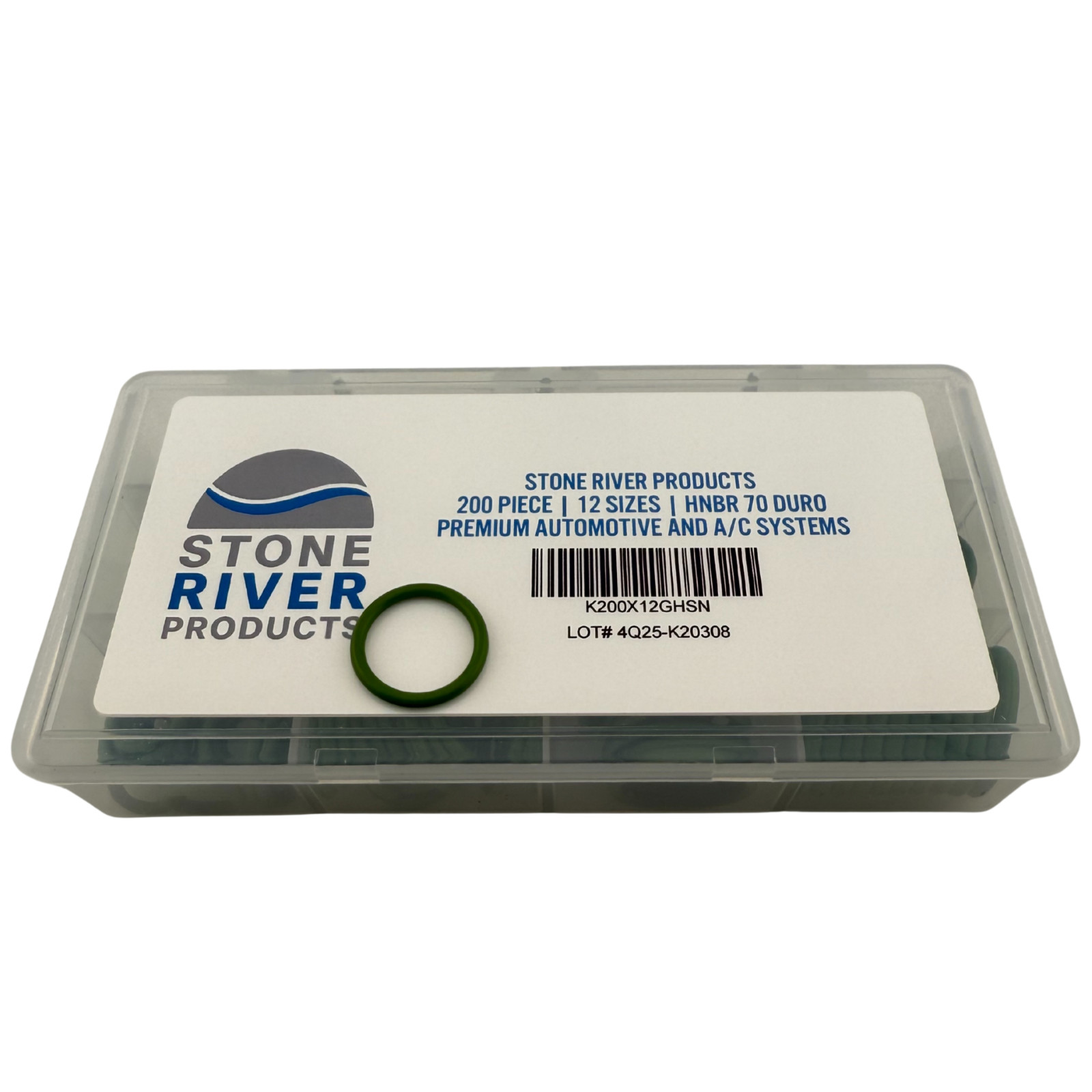 Automotive A/C O-Ring Kit, 200 Piece HNBR 70A Assortment, 12 AS568 Sizes, Green