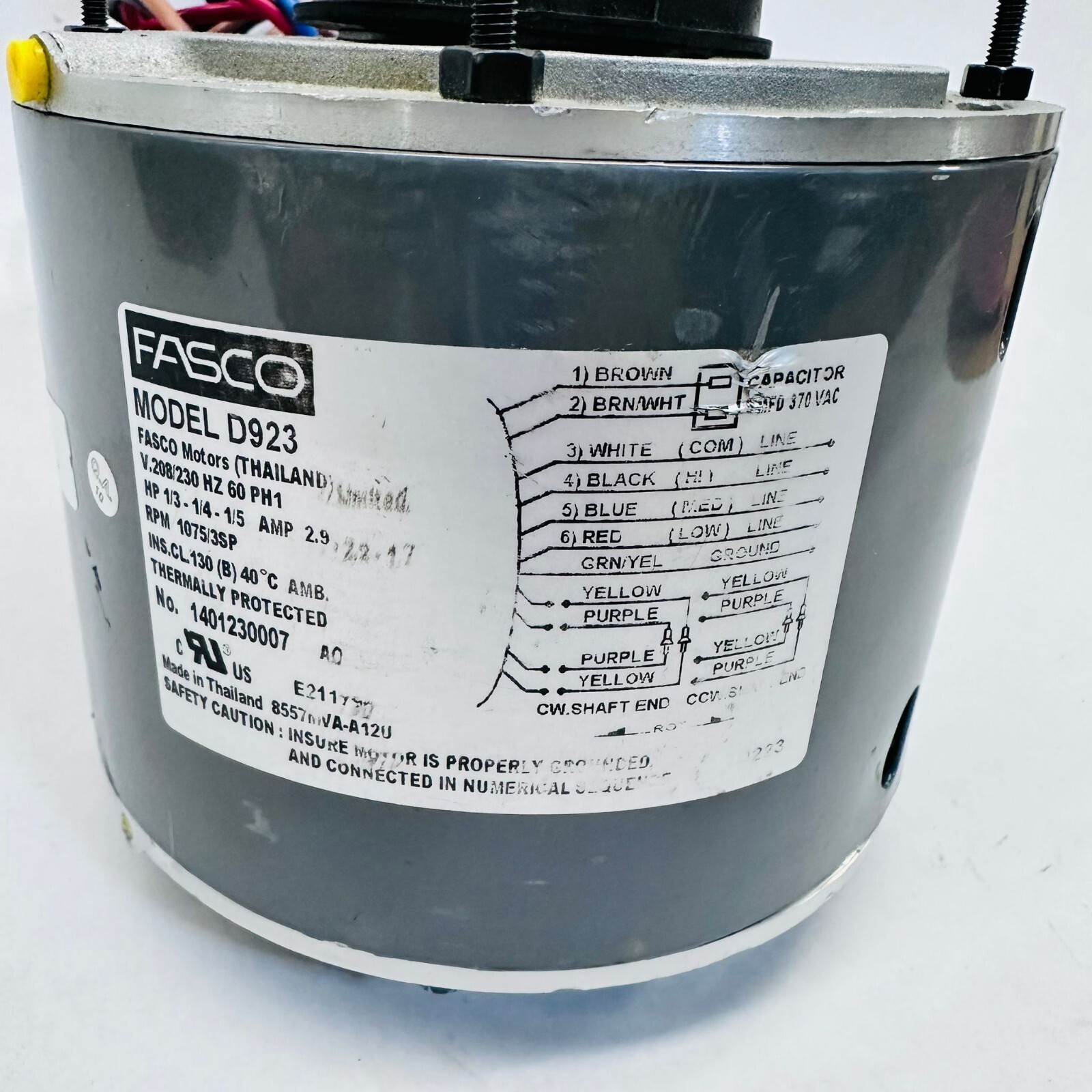 FASCO D923 MOTOR HP 1/3 – 1/4 – 1/5 , RPM 1075/3SP