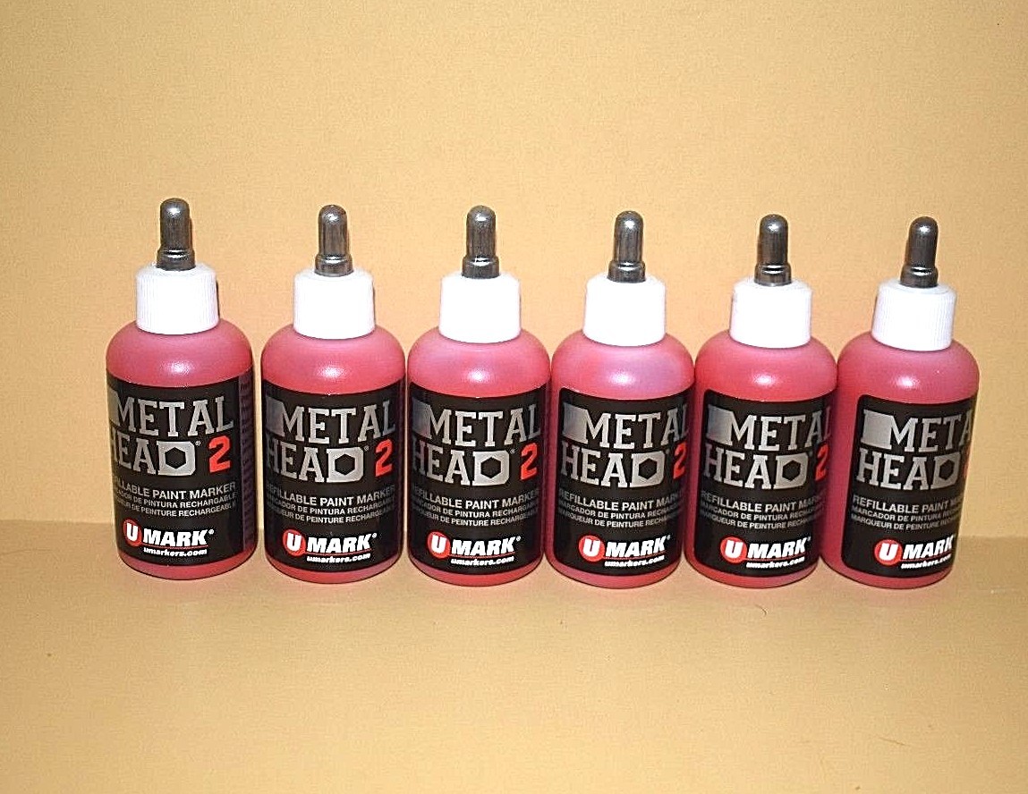 6 Metal Head2 Paint Markers 2 Oz Red Auto Salvage Industrial Junk Yard Crafts