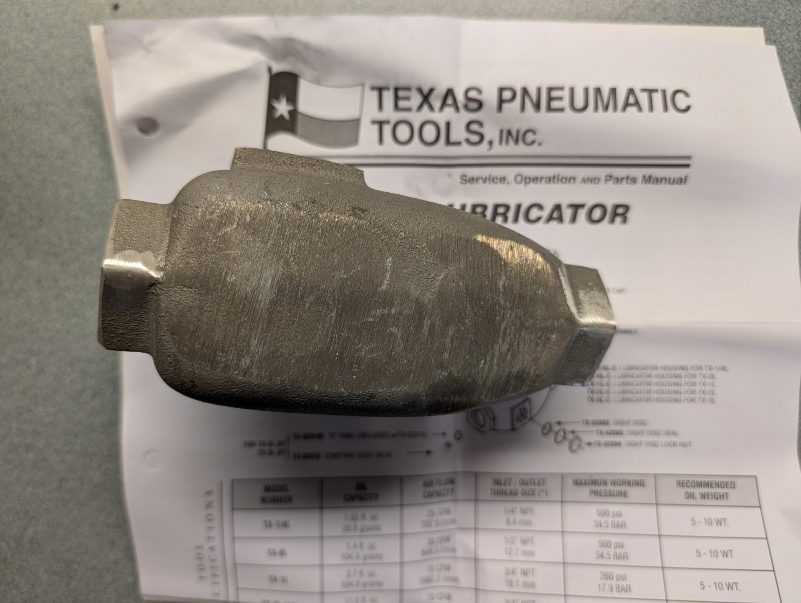 TEXAS PNEUMATIC IN-LINE LUBRICATOR Model TX-0L 1/2″