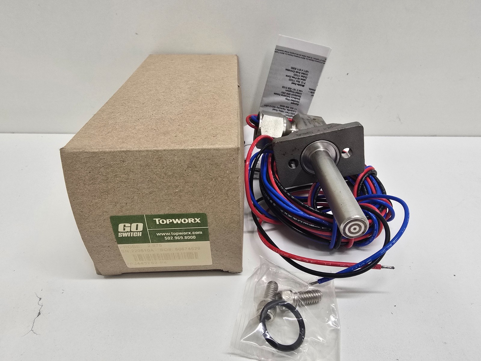 NEW IN BOX! TOPWORX GO SWITCH 2.875 PROBE PROXIMITY SWITCH 7FJ443752-F4